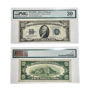 1934C (BA Block) Silver Certificate 10 Ten Dollar  PMG VF30 Very Fine BLUE Seal